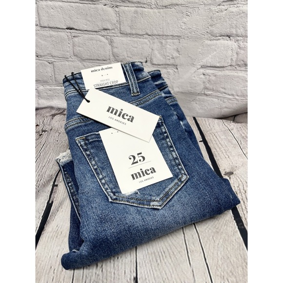 Mica Womens Denim High Rise Straight Crop Distressed Raw Frayed Sewn Hem 25 NWT - Picture 3 of 9